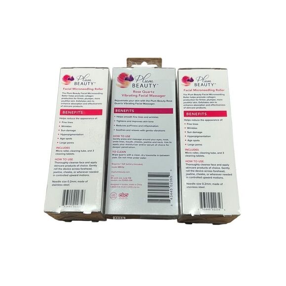 3 plum beauty facial microneedling roller rose quartz vibrating facial massager - Picture 2 of 2